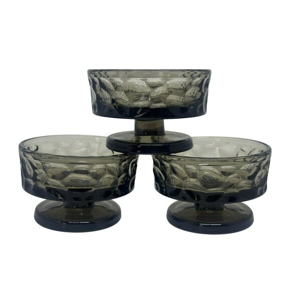 Fostoria Pebble Other - VTG Fostoria Pebble Beach Black Pearl Glass Sherbet Dish Set Footed MCM Retro 3